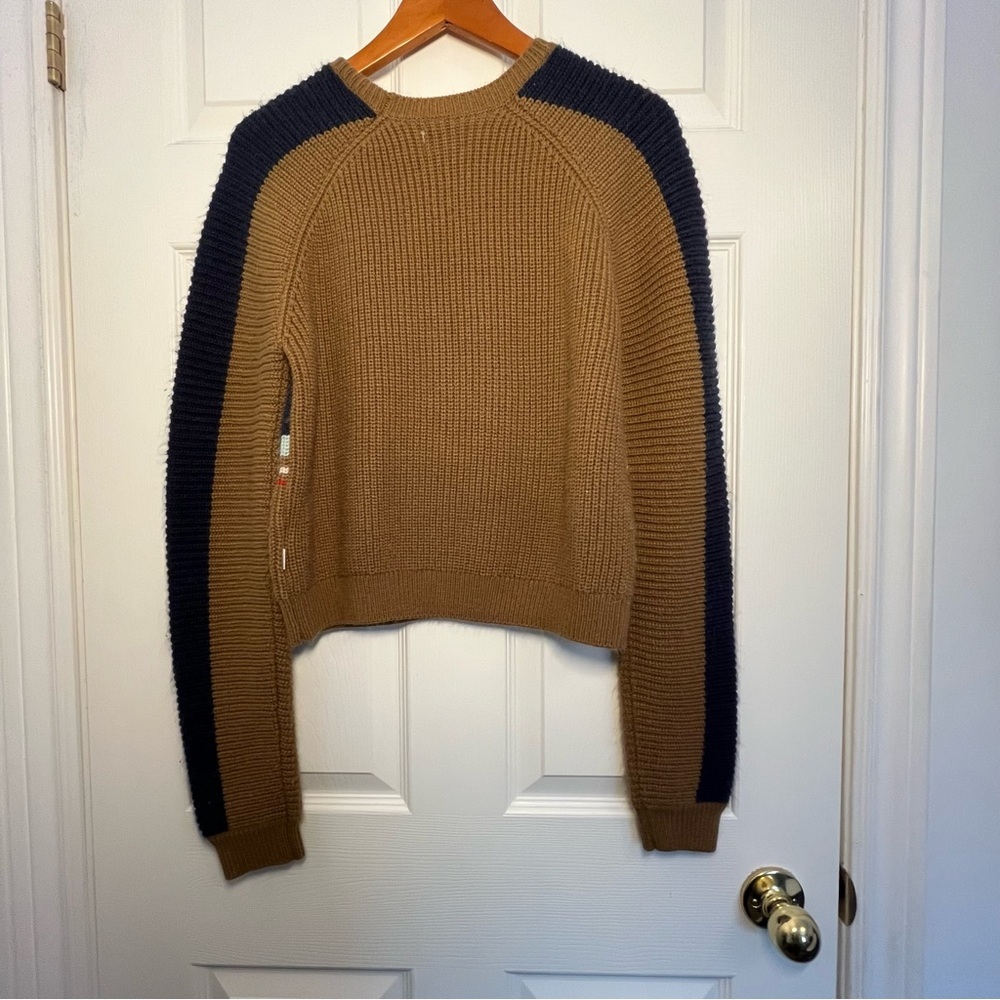 Brixton Tan and Navy Racing Striped Sweater Size Small - Picture 4 of 10